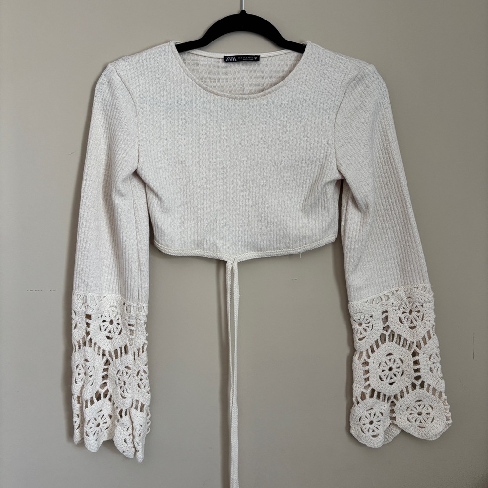Zara Cream Bell Sleeve Crop Blouse